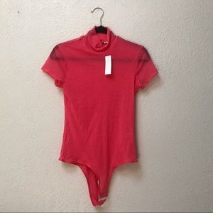 Sheer Neon Pink Mock-neck Bodysuit